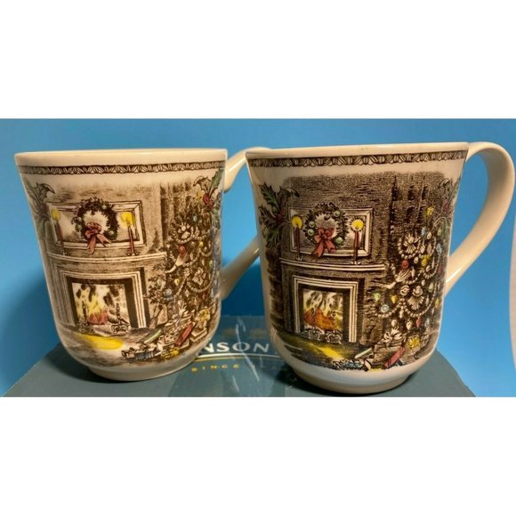 Johnson Bros Friendly Village Mugs Porcelain Hand Painted Set of 2 Holiday G303 - Picture 1 of 12